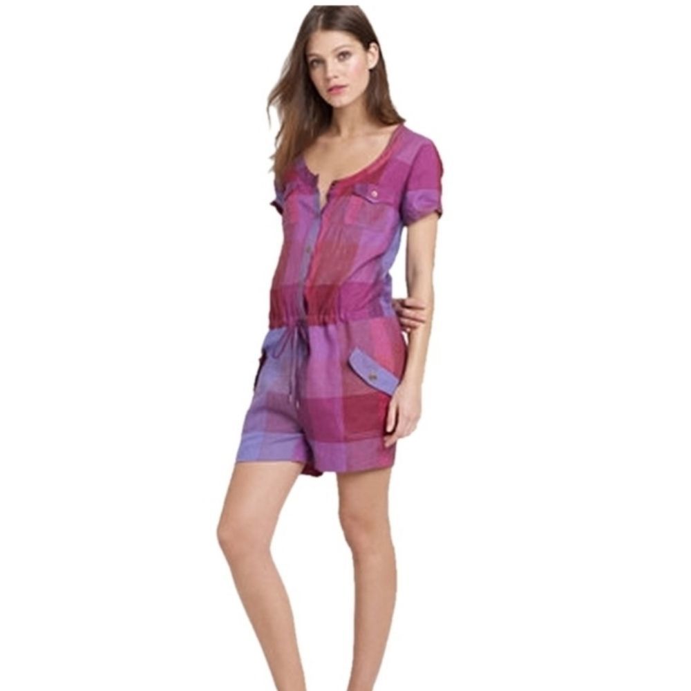 J. Crew Purple Rover Plaid Linen Romper 4